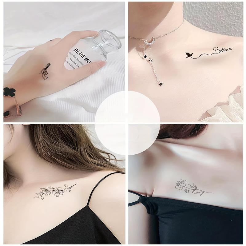 Product Introduction of Flower Pattern Temporary Tattoo Sticker, 30pcs/set Fashion Temporary Tattoo Sticker, Body Art Sticker for Women & Men 5