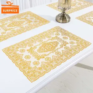 Surprice Taplak Meja Persegi Emas / Tatakan Piring Meja Makan / Alas Piring Tahan Panas / Table Mat Placemat