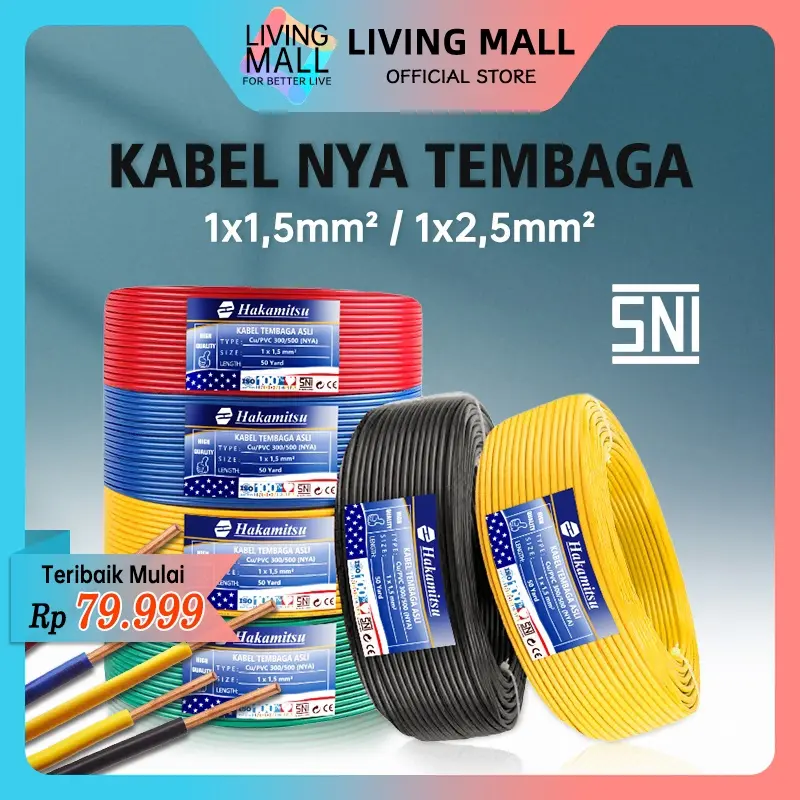 Kabel Listrik NYA 1 x 1,5mm 2,5mm 50 Yard Full / Kabel Kawat Tembaga Murni PVC SNI / Mrek Hakamitsu
