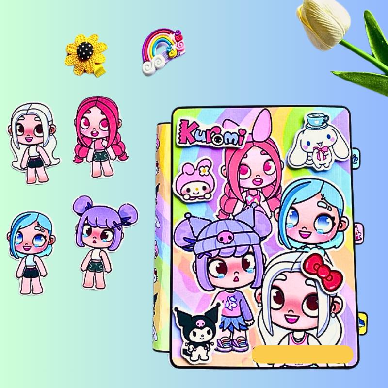 Bộ cắt sẵn Đồ chơi giấy búp bê cho bé Melody, Kuromi, Cinamoroll, Kitty - Nhà Búp Bê Thủ Công Toca Boca Life World Toy