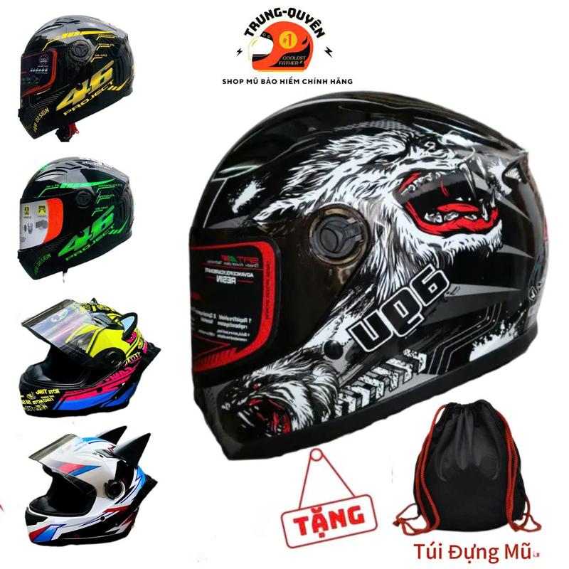 Mũ Bảo Hiểm Fullface AGU Tặng Túi Đựng Mũ AGU -Size vòng đầu 54-58cm- Helmet - Vỏ Nhựa ABS Mút Xốp Dày Cứng Kính Nano Chống Tia UV