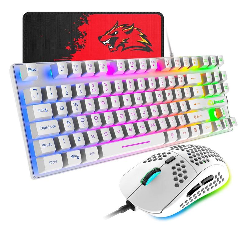 Wired Gaming Keyboard & Honeycomb Shell Design Mouse Combo for PC Computer, 1 Set 88 Keys RGB Backlit Mechanical Keyboard & 6 DPI Adjustable Gaming Mouse 6