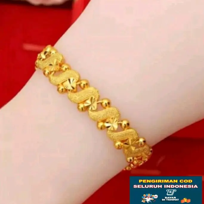 Gelang lapis emas 24k hongkong asli titanium anti karat import mewah elegan wanita dewasa cantik free logam mulia terlaris Gold Perhiasan 1