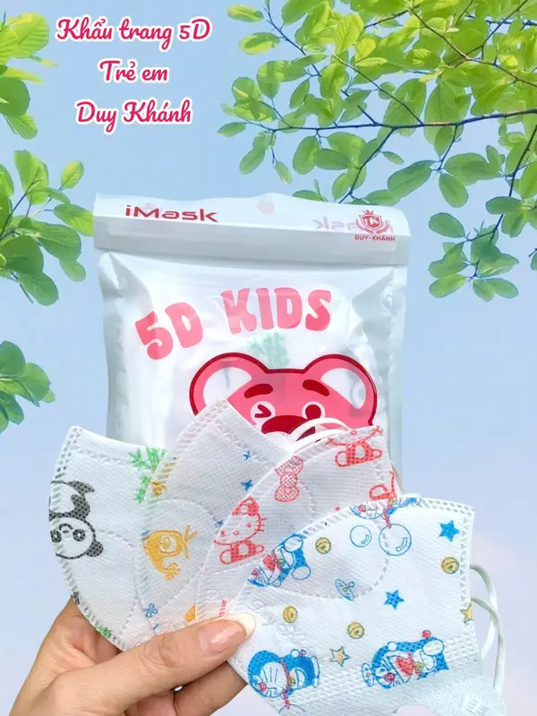Thùng 100 cái khẩu trang 5D kids Duy Khánh, khẩu trang 5D trẻ em 1-7 tuổi túi zip Cho Bé 0
