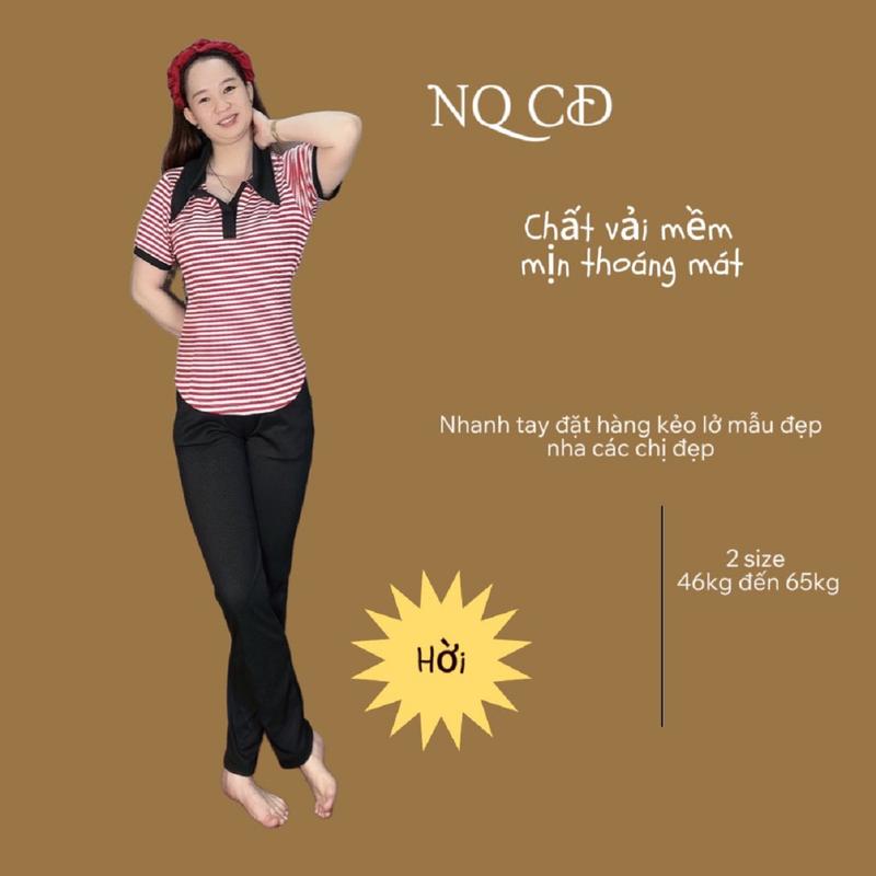 Set Đồ bộ Thun Sọc có 2 size 46kg Đến 65 kg Áo Tay ngắn, phối Quần ống ôm - Vải Thun 4 chiều mịn đẹp - Voi