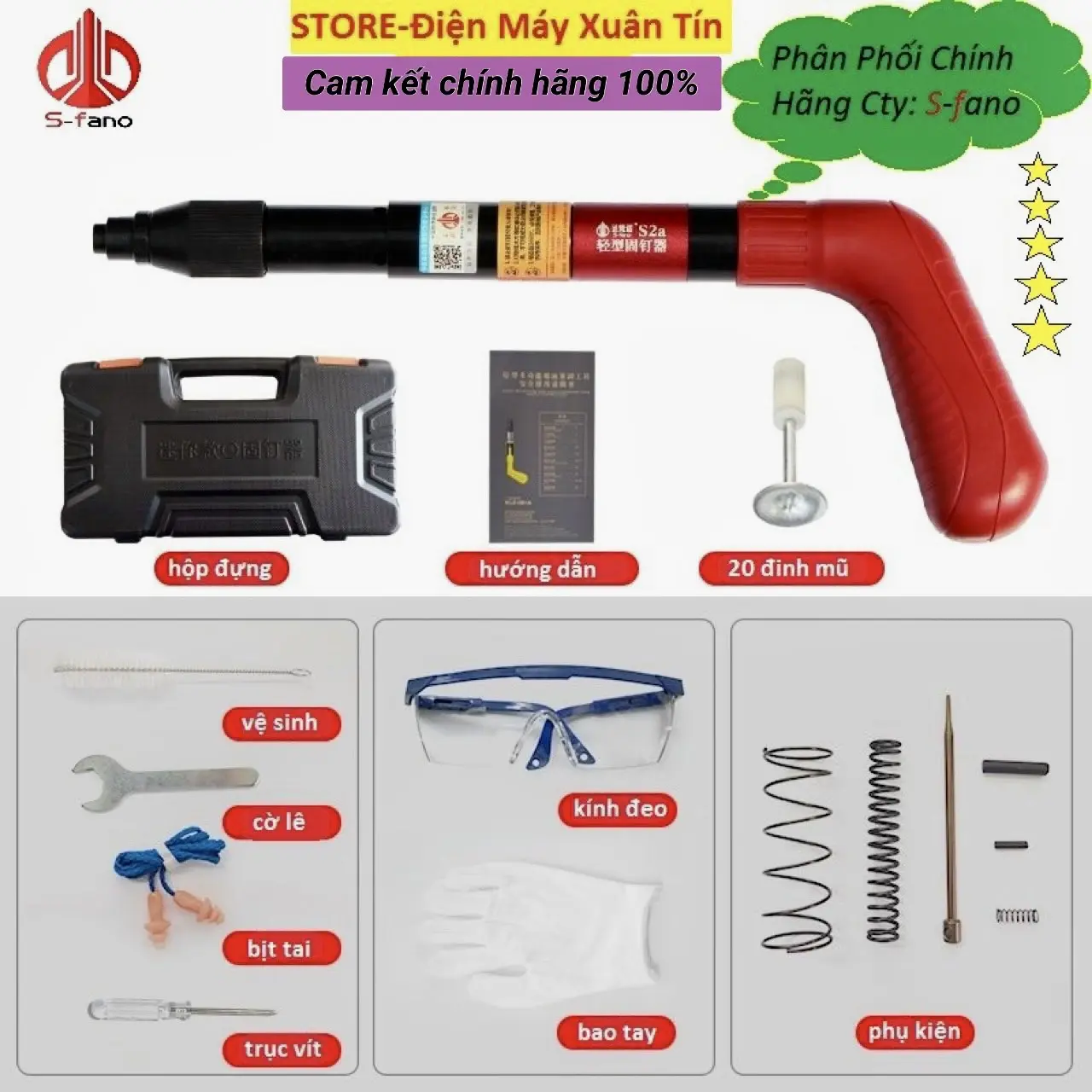 Máy ghim đinh bê tông S4 S-FANO chính hãng, bảo hành 12 tháng