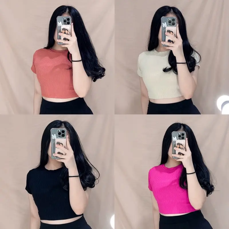 Ara Crop Top | Baju Atasan Wanita Rib Premium Karet Stretchy Freesize Fit to XL Kaos Basic Crew Neck 1