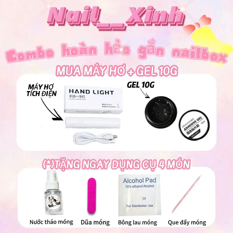 COMBO MÁY HƠ TÍCH ĐIỆN NAIL__XINH TẶNG KÈM,DŨA BÔNG LAU MÓNG,QUE ĐẨY MÓNG,BÁO HÀNH 1 ĐỔI 1 TRONG 1 THÁNG may  mainail keo  dán 0