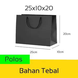 [5pcs] Paper Bag Tas Kertas Hitam Polos Custom  Bahan Kraft Tebal Ukuran 25x10x20