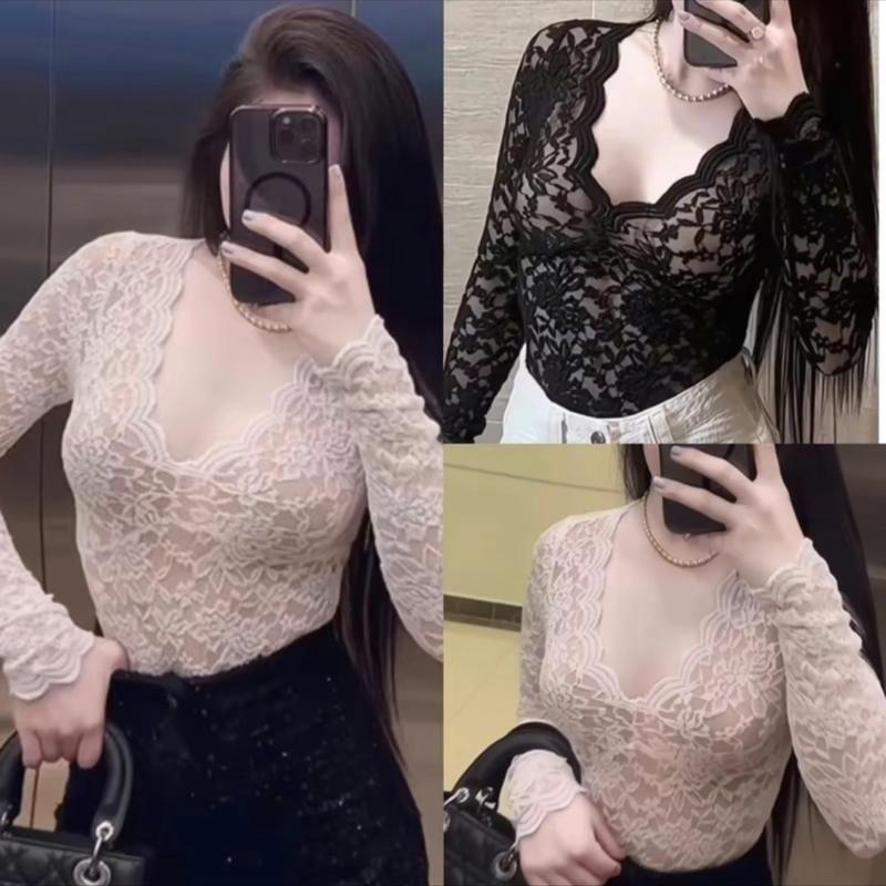 ÁO REN TAY DÀI 2 LỚP BIGSIZE 55-90KG  Nữ Women Top Cổ Tròn