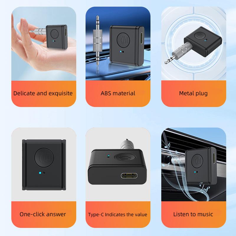 Wireless Bluetooth 5.3 Receiver Call Listening Navigation 3.5MM AUX Car Adapter Type-C Charging #468738 8