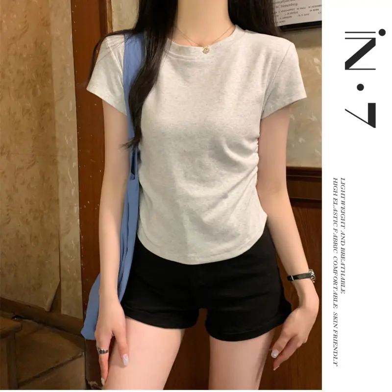 100% cotton minimalist shoulder slim T-shirt women's short-sleeved top