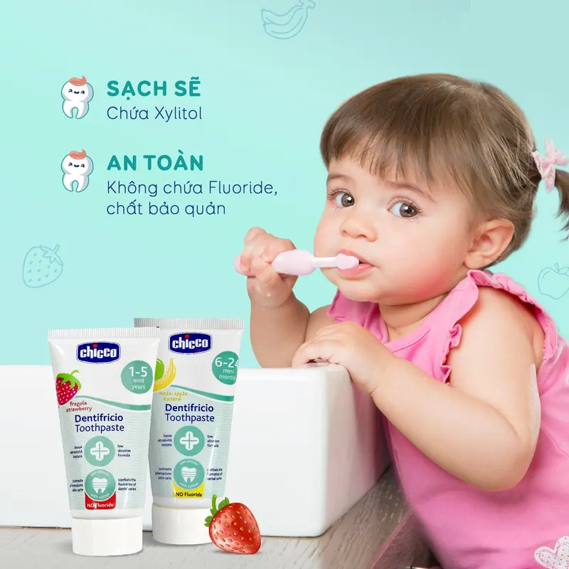 [CÓ BILL] Kem đánh răng cho bé CHICCO - Nhập khẩu Italia - Chứng nhận an toàn cho bé - Size to tiết kiệm 50ml 2