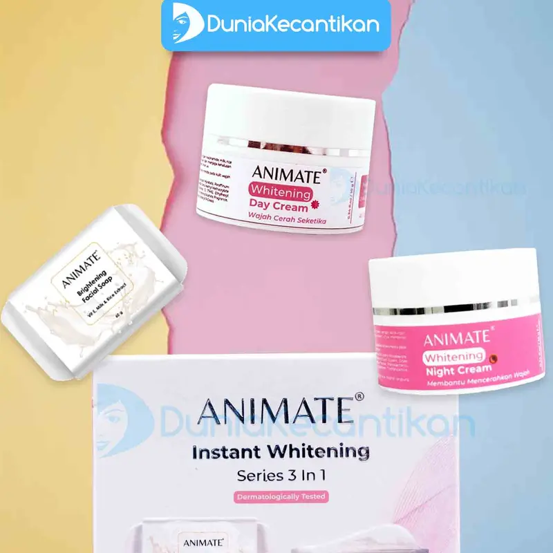ANIMATE PAKET SKINCARE 5 IN 1 Instant Whitening //  Glowing Barrier Skin Repair // Acne Solution // 3 in 1 Acid Bersihkan Mencerahkan Wajah Facial animate  biru 7