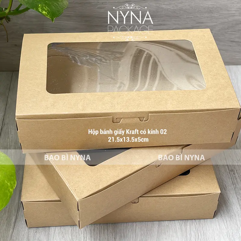 COMBO 10 Hộp bánh giấy Kraft có kính 02 - 21.5x13.5x5cm