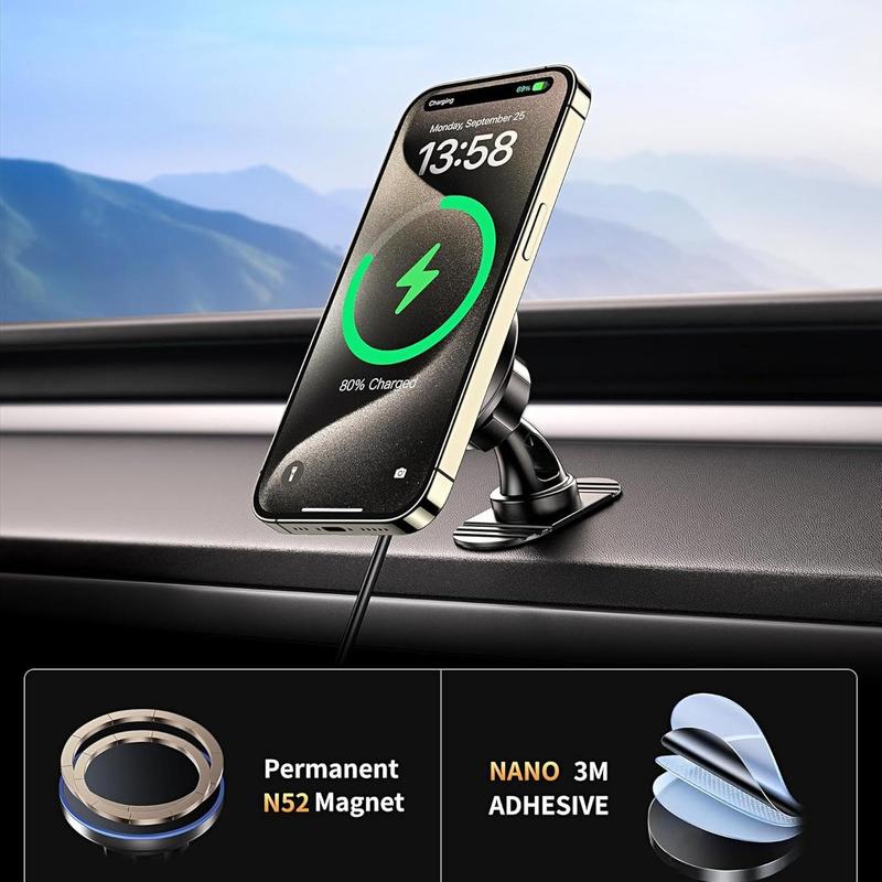 2 in 1 Magnetic Wireless Car Charger Phone Holder, Car Air Vent Phone Holder, Universal Car Interior Accessories for iPhone 16 15 14 13 12 Series, Car Gadgets, Vehicle, Smartphone 2