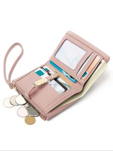 Cartera corta de color liso para mujer, Moderno tarjetero minimalista con ranura para tarjetas, Monedero informal y versátil con cremallera para uso diario