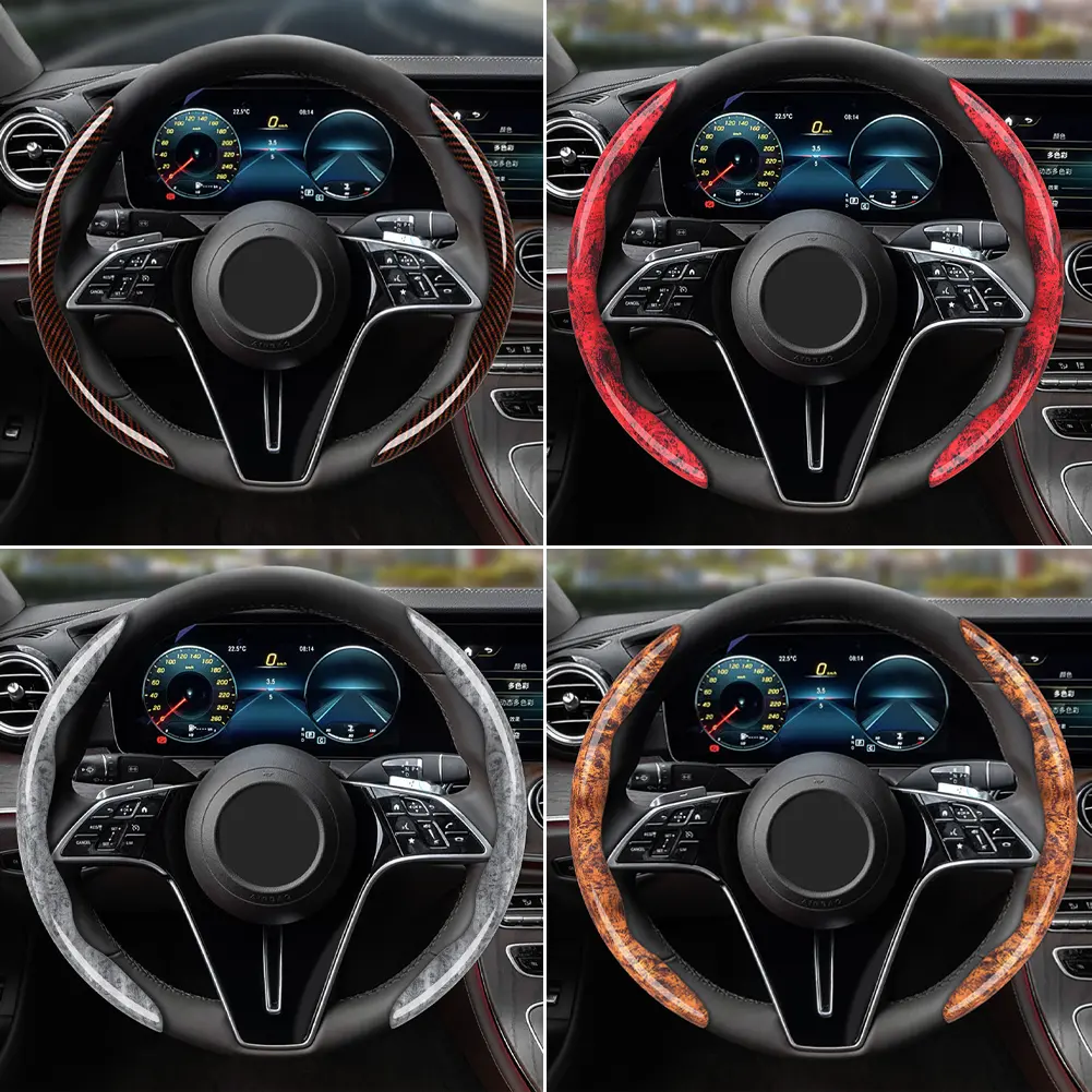 2Pcs Universal Car Steering Wheel Covers Auto Interior Decorative Accessories Anti Slip Protective Cover Carbon Fiber #469396