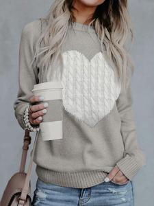 Women's Heart-shaped Raglan Sleeve Sweater, Casual Long Sleeve Round Neck Jumper for Fall & Winter, Jumpers for Women, Fashion Ladies' Knitwear for Daily Wear Valentine's Day, gift