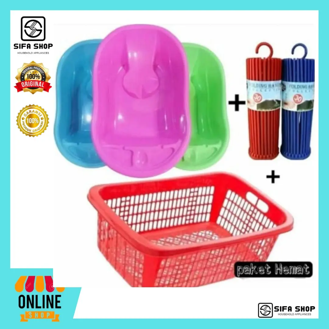 【AFLS】 Paket Hemat!! Bak Mandi Bayi + Folding 30Stick + Keranjang Baju Keranjang Loundry Bayi Baru lahir Bayi Balita Cewek Cowok Perempuan