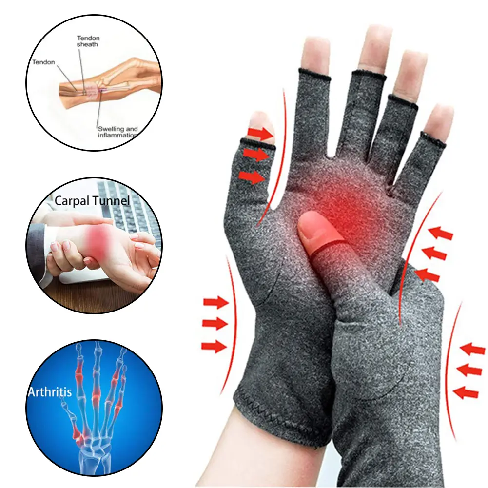 1 Pair Arthritis Gloves Soft Pain Relief Fingerless Men Women Therapy Compression Gloves for Sports