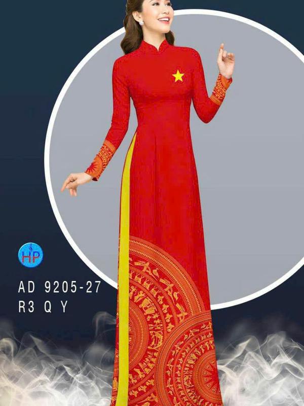 Áo Dài Nữ cờ đỏ sao vàng nhỏ trống đồng đủ size S M L XL 2XL 3XL 4XL 5XL