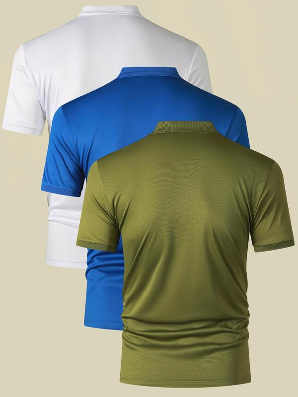 Men's Solid Short Sleeve Polo Shirt, Casual Breathable Half Button Collared Top for Summer, Fashion Men's Clothes for Daily Wear 4