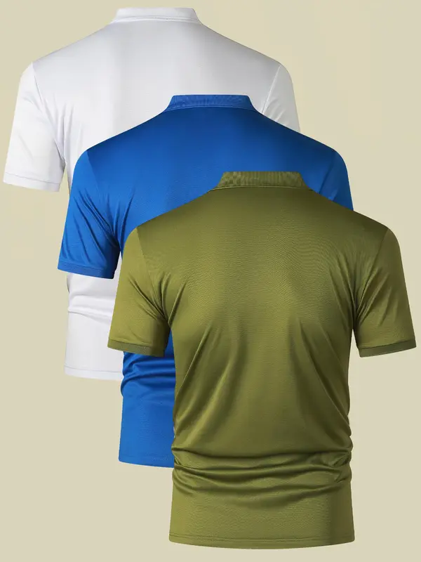 Men's Solid Short Sleeve Polo Shirt, Casual Breathable Half Button Collared Top for Summer, Fashion Men's Clothes for Daily Wear 4