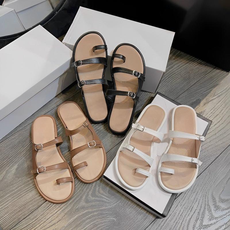 Dép Lê Xỏ Ngón 2 quai khóa móc đế thấp 3 phân Nữ Shoes
