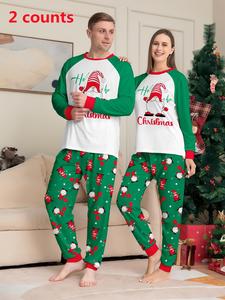 Men's & Women's Christmas Pajama Set, Long Sleeve Top & Pants, Striped Santa Design, Casual Fitted Sleepwear for Fall Winter