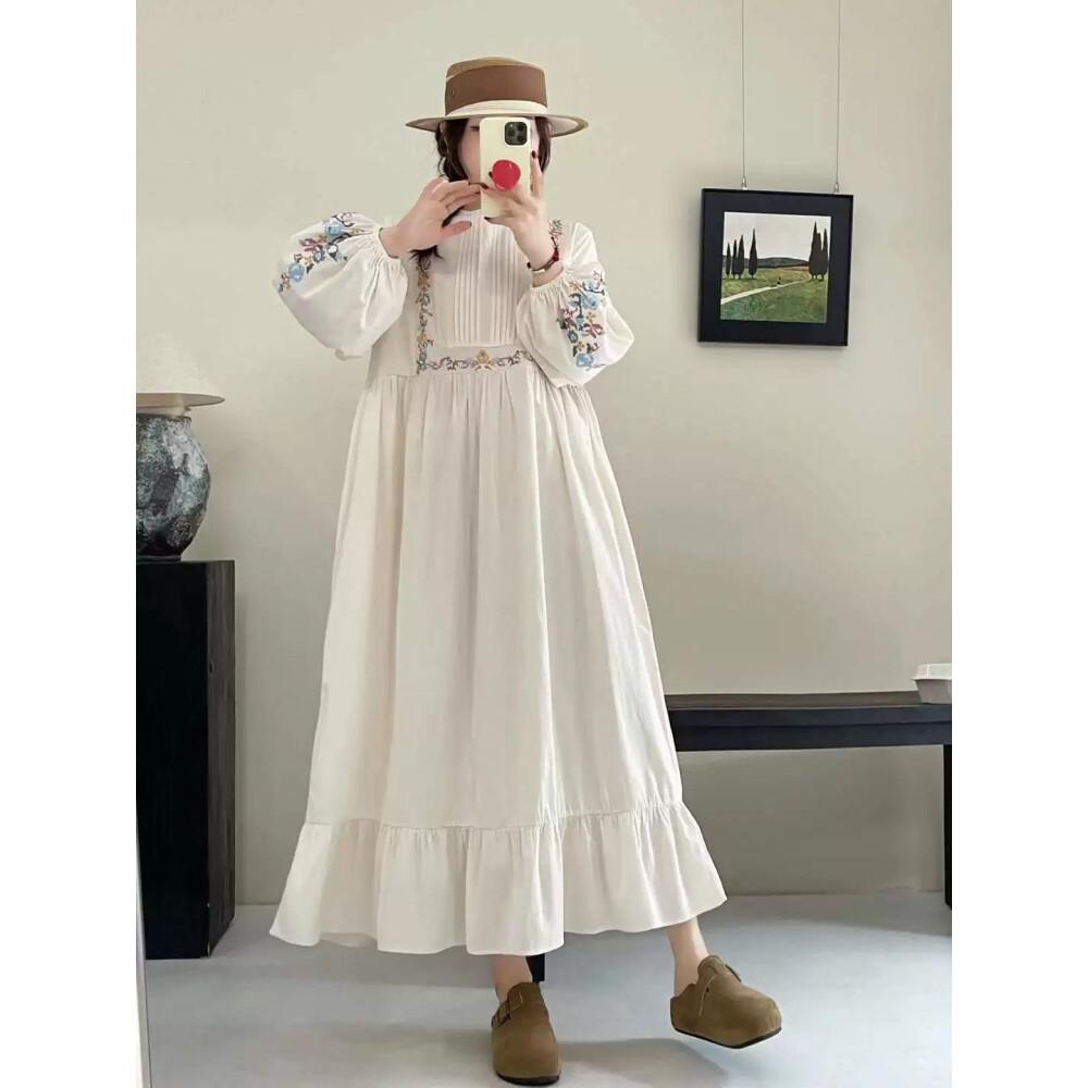 CHICMORE Gaun Gaya Rok A Line Longgar Gaya Kasual Modis Lengan Panjang Untuk Wanita