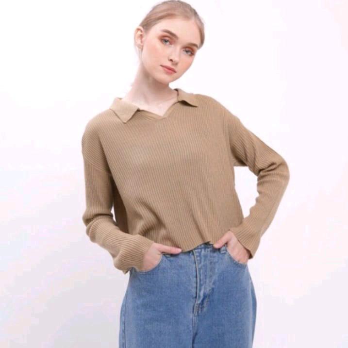 Naomi Atasan rajut polo crop top | outer wanita berkerah 8