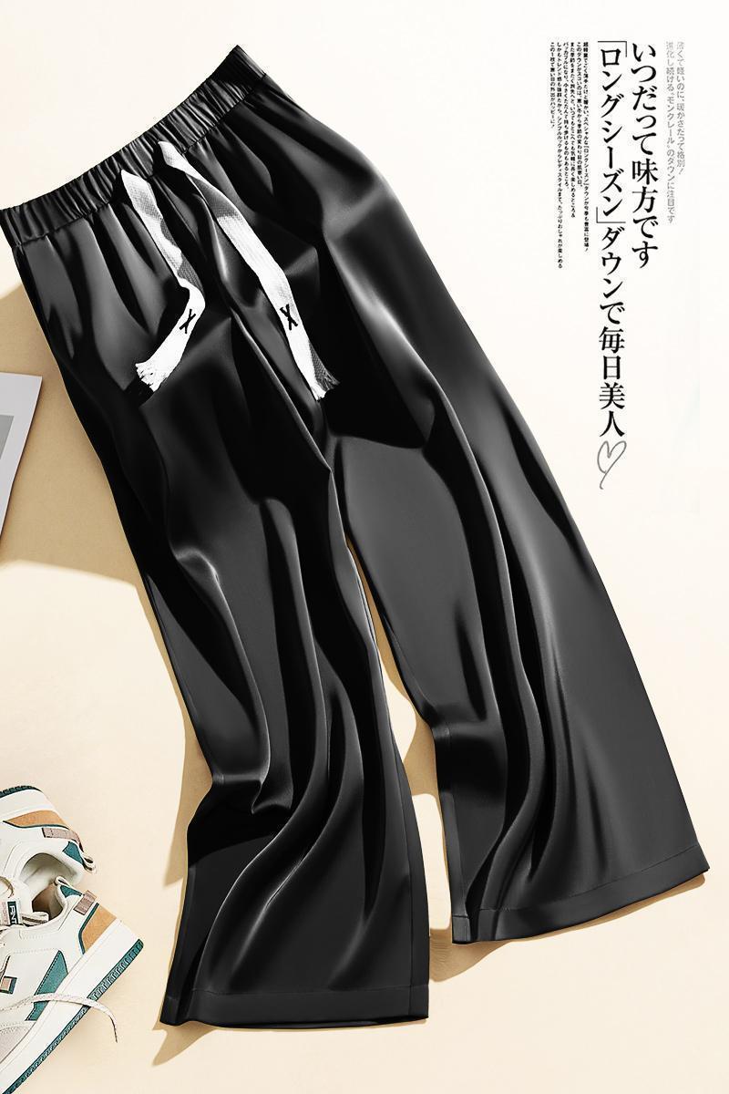 Product Introduction of Summer large size 300 catties ice silk casual pants men's pants draped wide-leg pants straight loose pants 4