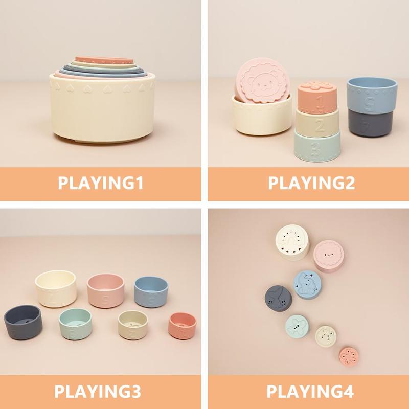 Baby Silicone Stacking Toy, 7 Counts/set Colorful Stacking Cup Toy, Early Education & Smart Toy for Baby, Birthday Gift for Boys & Girls 3