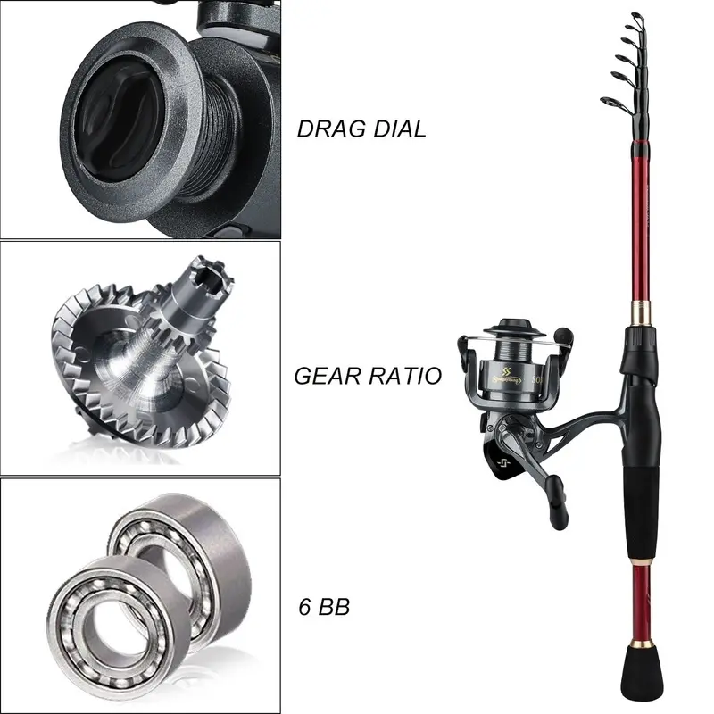 Sougayilang Pancing Set Joran dan Reel Pancing Tiang Dan Rol Memancing Telescopic Is 1.8M 2.1M 2.4M dan Rasio Gir 5.2:1 untuk Air Laut Air Tawar Alat Ikan Pancing 1
