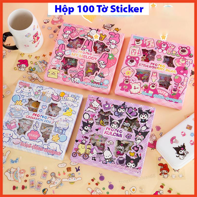 Hộp set 100 tấm sticker cute , sticker trang trí dán tập vở, bình nước, bút nước thiết kế đơn giản tiện dụng