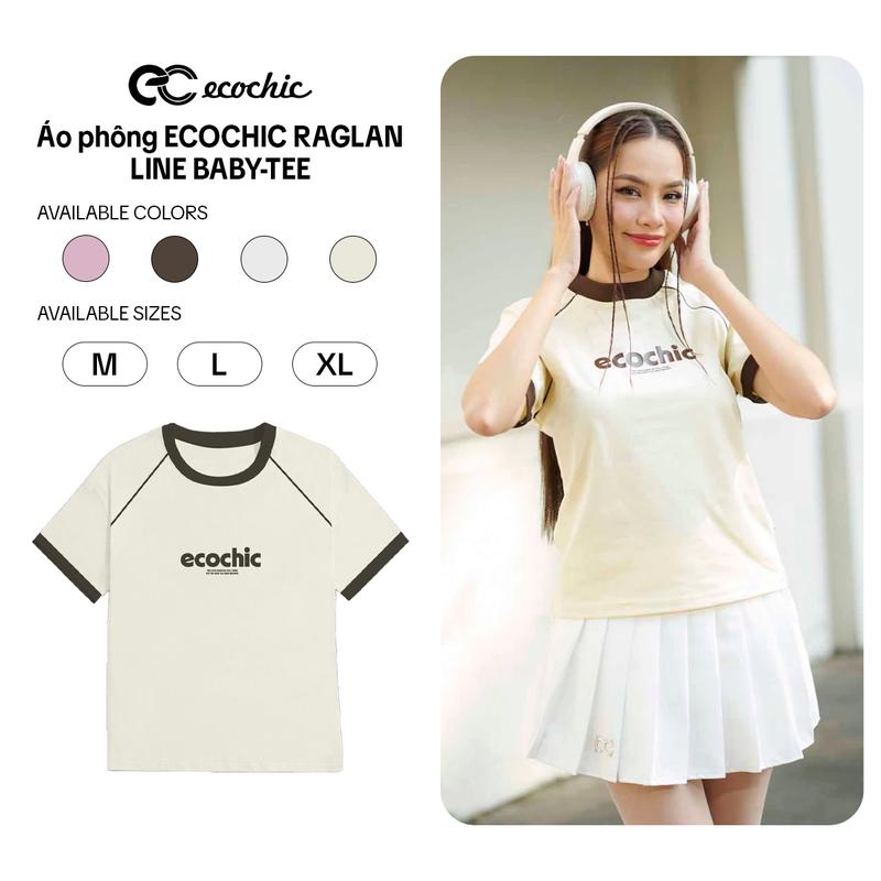 Áo Baby Tee ECOCHIC RAGLAN LINE F855 Nữ Form Ôm Fit Body Premium Cotton Cổ Tròn
