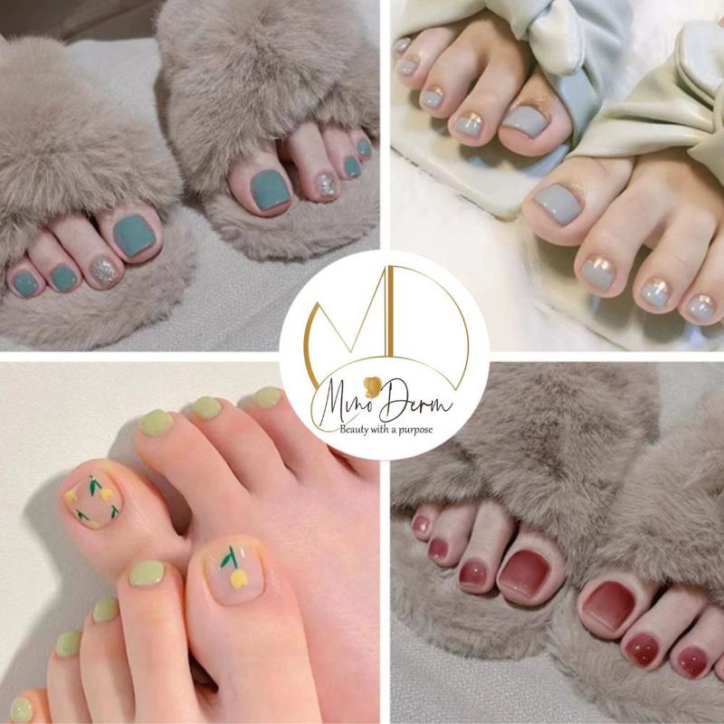  Móng chân giả Minoderm Nail box kèm keo gắn thiết kế trơn đính đá sang trọng 