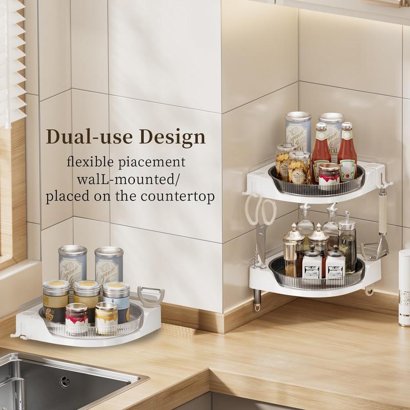 Product Introduction of 360° Rotatable Shower Shelf, Large Capacity Single Layer Shower Storage Rack with Hooks, Shower Organizer for Bathroom, Kitchen and Toilet 8