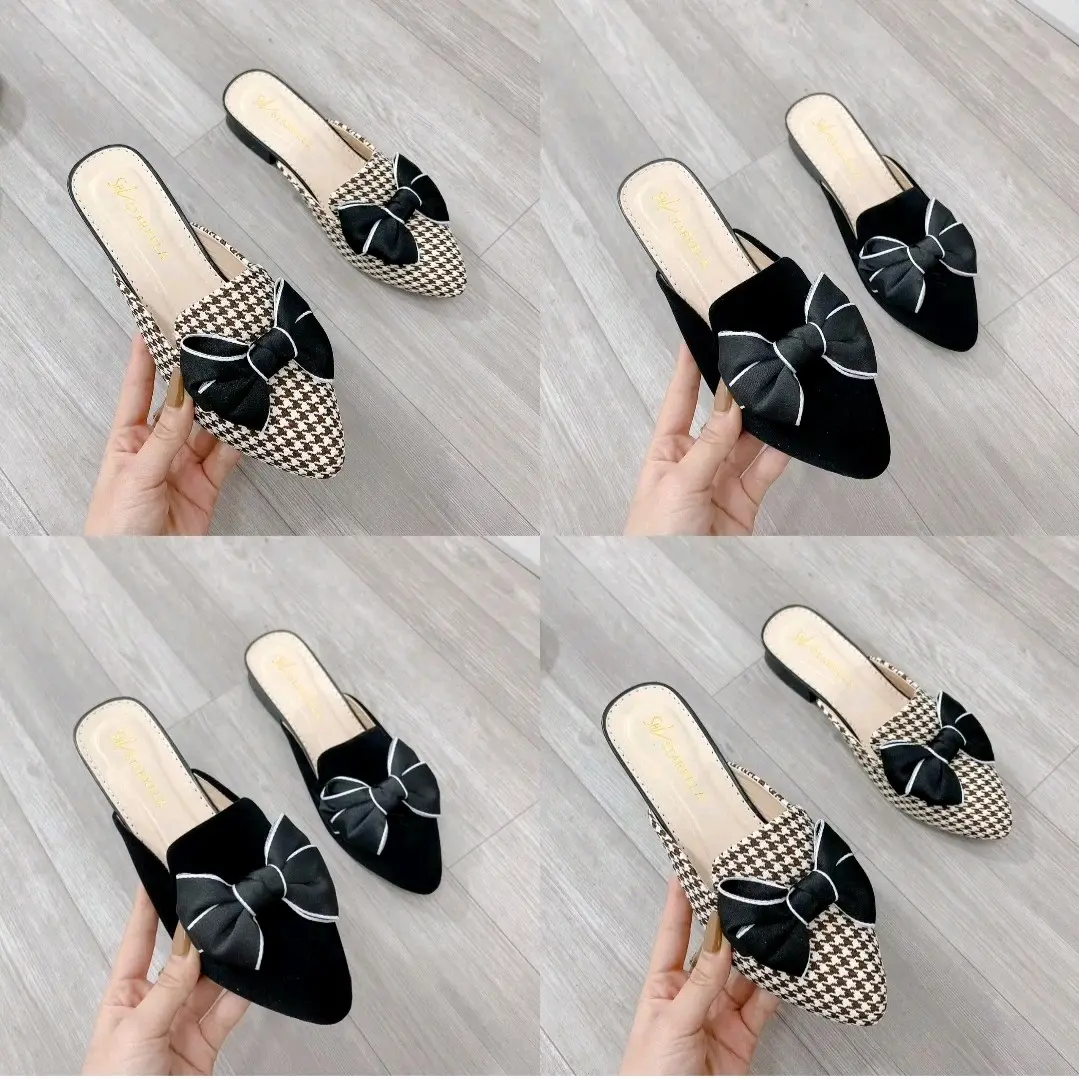 Sục mũi nhọn nơ đen H1 đế 2- 3p ( NÊN TĂNG 1 SIZE ) Nhung Nữ DéP Cao Su GiàY