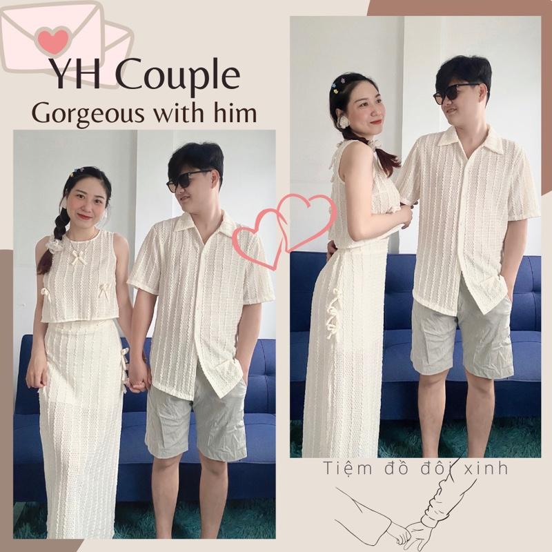 SET ĐỒ ĐÔI ĐI BIỂN XINH CHÂN VÁY DÀI MIDI THUN LƯỚI - YH COUPLE Nữ Áo nam
