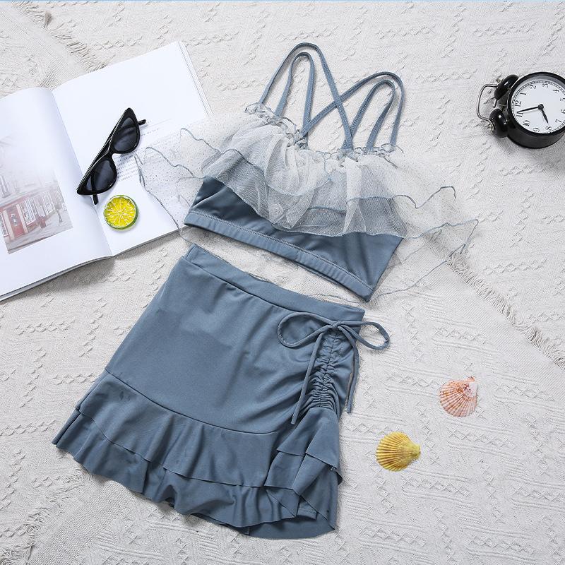 Bộ Bikini, 2 Món, Dành Cho Nữ, Trang Phục Mùa Hè, Thiết Kế Thanh Lịch, Hở Lưng, Có Nơ, Thời Trang, Phong Cách Hàn Quốc, Đồ Bơi, Thích Hợp Cho Bé Gái Ngọt Ngào, Kiểu Trễ Vai Hai Mảnh Áo Top 2