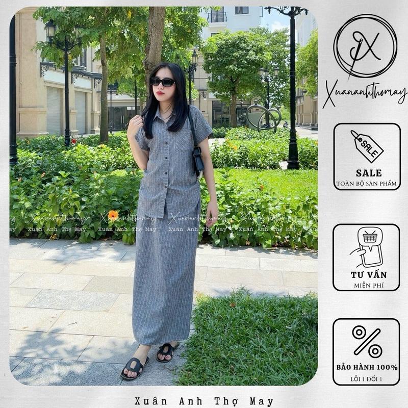 Set áo + chân váy đũi kẻ - Xuân Anh Thợ May 0