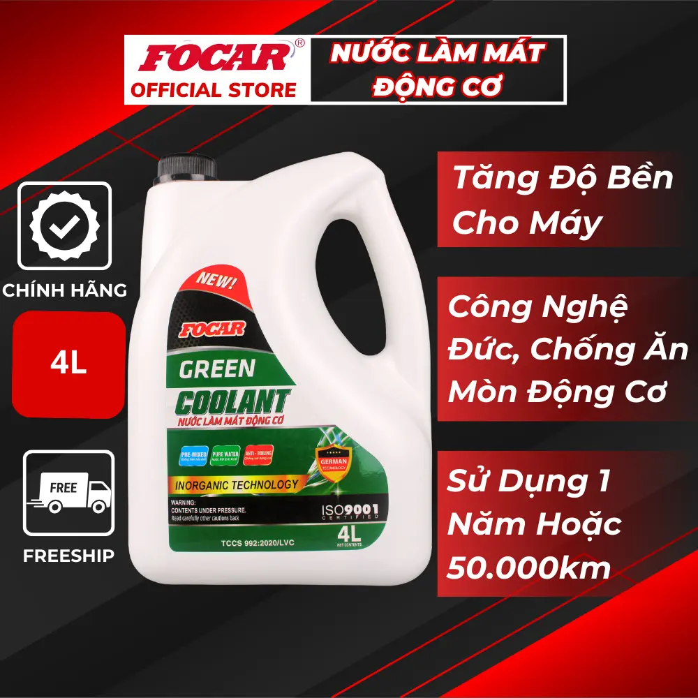 Nước làm mát động cơ ô tô Focar Green Coolant 4L