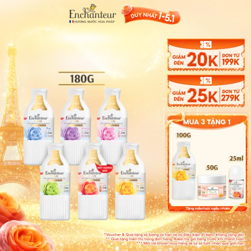   DUY NHẤT 1-5.1 Sữa Tắm Dưỡng Da Body Hương Nước Hoa Dưỡng Da Enchanteur 180gr 5 Mùi Hương 