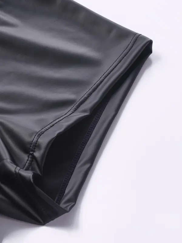 Men's Solid Color Zipper Fly Boxer Brief, Comfy Breathable Sexy Faux Leather Boxer Briefs for Daily Wear, Men's Underwear for All Seasons, Undergarments 5