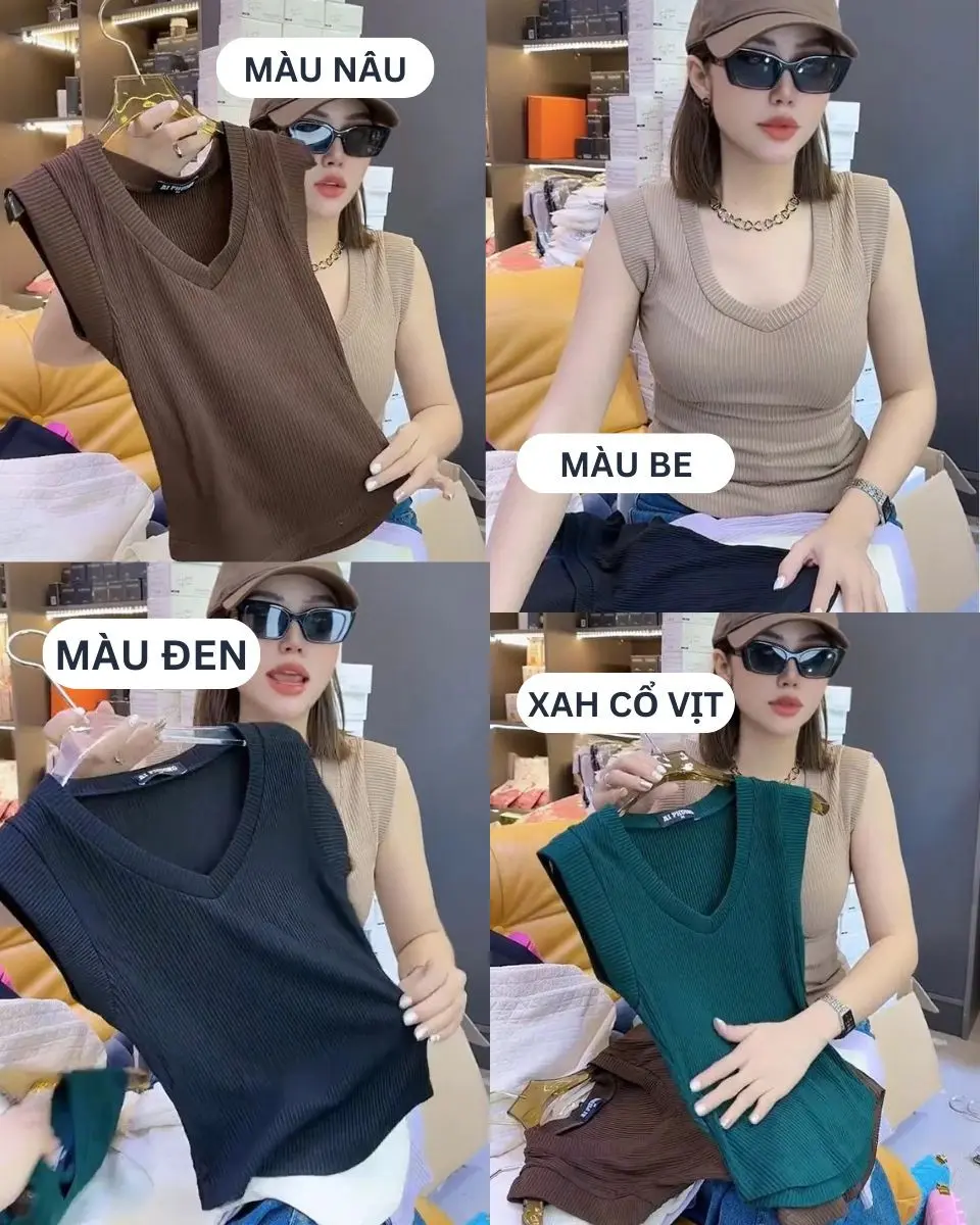 áo cổ tim chất thun gân cực xinh