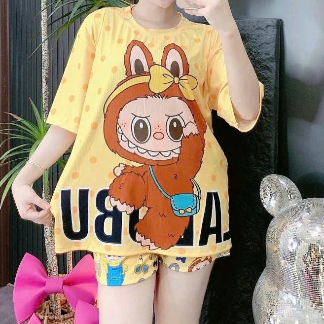 75.532 Bộ đồ  quần đùi.chất tăm lạnh hàn.  in hoạt hình.  co giãn Nữ Thun Voi Women Quần Ngủ Quần Ngủ Nhung