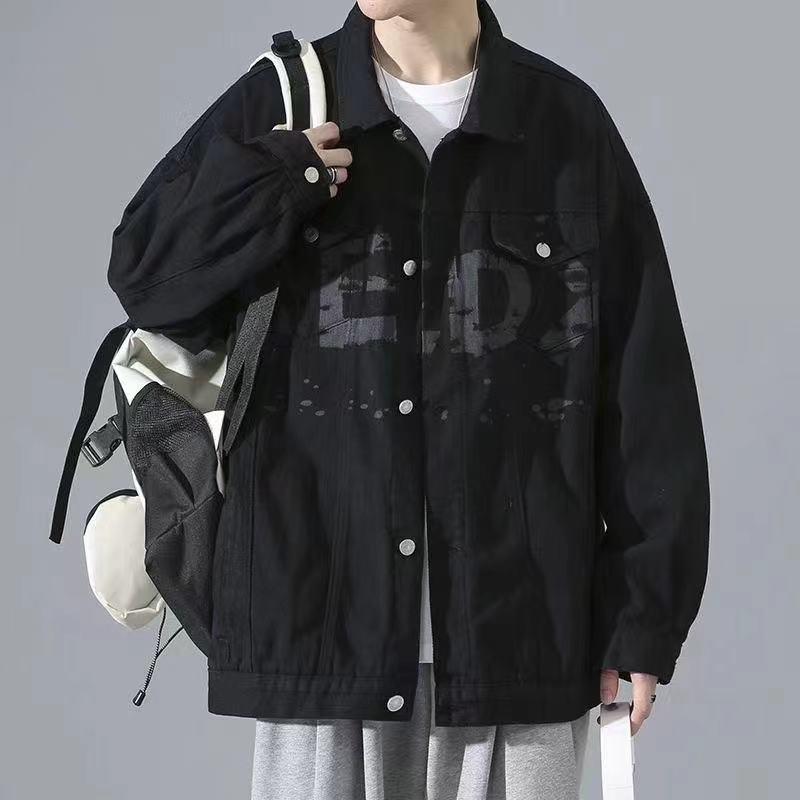 Áo Khoác Denim, Thương Hiệu Thời Trang Đường Phố Cao Cấp Của Nam Giới, Phong Cách Mùa Xuân Và Mùa Thu, Chất Liệu Pu Shuai, Phong Cách Nhật Bản, Cỡ Lớn, Dáng Rộng Vừa Vặn, Thích Hợp Cho Thanh Thiếu Niên, Áo Khoác Thường Ngày Menswear Jacket 1