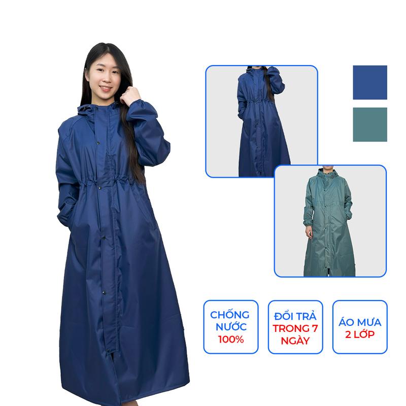 Áo mưa dáng măng tô nam nữ 2 lớp cao cấp, chống thấm nước, kiêm chắn gió